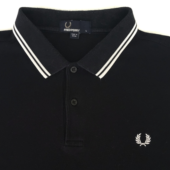 Fred Perry Polo Shirt Men's Large Black White Tipped Laurel Wreath Pullover New - Picture 4 of 10